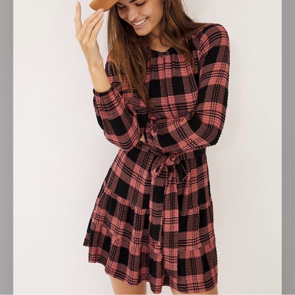 Anthropologie cloth & stone daia plaid mini dress